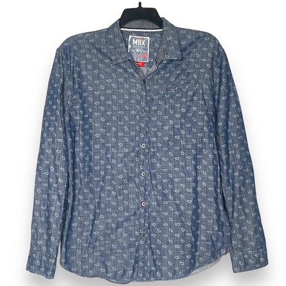 Mbx Other - MBX Shirt Mens XL Black Gray Geometric Paisley‎ Long Sleeve Button Up Cotton
